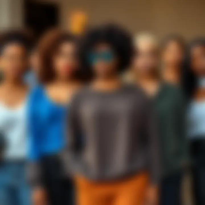 A diverse group of individuals confidently wearing stylish plus fashion tops.