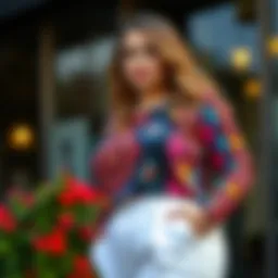 A stylish plus fashion top showcasing vibrant colors and unique patterns.