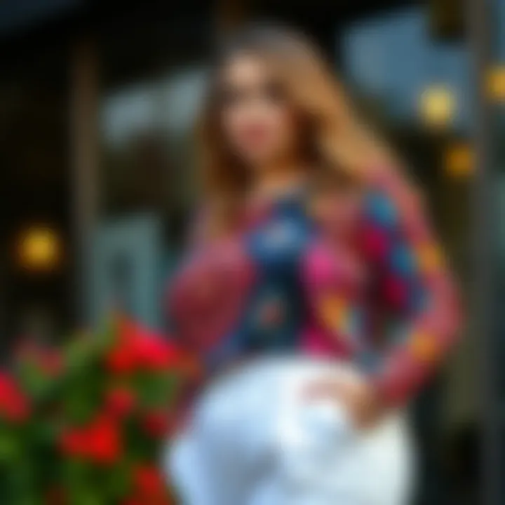 A stylish plus fashion top showcasing vibrant colors and unique patterns.