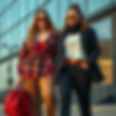 A fashion-forward outfit pairing plaid pants with trendy accessories