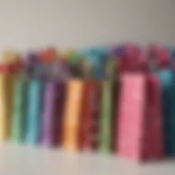 A variety of colorful fabric gift bags displayed elegantly