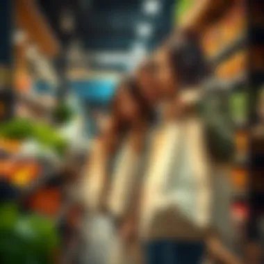 A family using reusable bags during grocery shopping