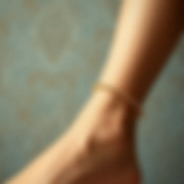 Elegant Close-Up of Gold Anklet Extender Close-up view of a gold anklet extender against a textured background