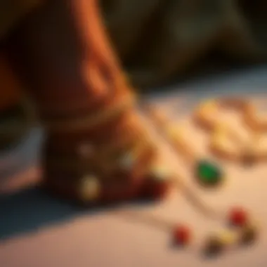 Complementary Jewelry with Gold Anklet Extenders Fashionable display of gold anklet extenders paired with complementary jewelry