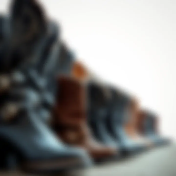 A collection of various gothic cowgirl boots showcasing different materials and designs
