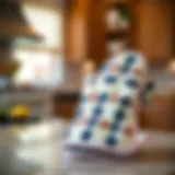 Stylish heat proof oven mitts showcased on a kitchen counter
