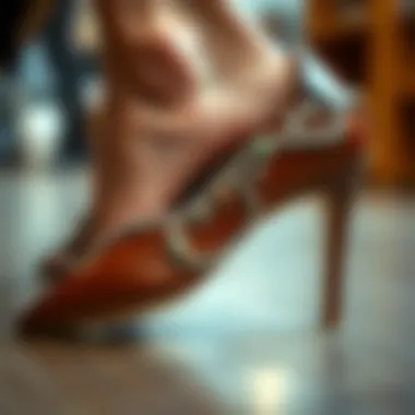 Craftsmanship in High Heel Flats Detailed view of the craftsmanship showcasing unique materials used in high heel flats