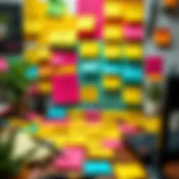 A vibrant desk adorned with colorful sticky notes showcasing motivational phrases