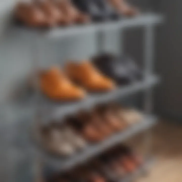 Close-up of materials used in creating a three-tier shoe rack