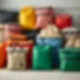 Collection of compression storage bags in various sizes and colors