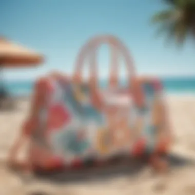 Chic Monogram Pool Bag at the Beach Chic monogram pool bag displayed at a sunny beach location