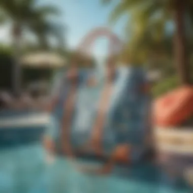 Elegant Monogram Pool Bag in Summer Setting Elegant monogram pool bag set against a vibrant summer backdrop