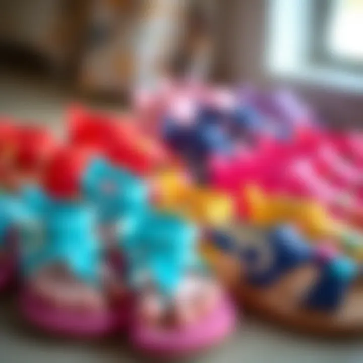 A variety of colorful newborn barefoot sandals displayed together