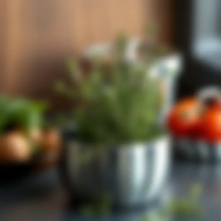 Stylish stainless steel storage solution with thyme sprigs