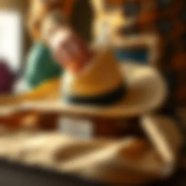 A cowboy sun hat being packed into a bag