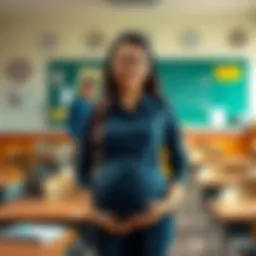 Stylish pregnant teacher in classroom