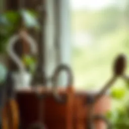 Close-up of various screw hooks designed for plant hanging