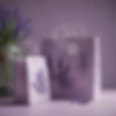 The Elegance of Lavender Gift Bags Elegant small lavender gift bags displayed in a chic setting