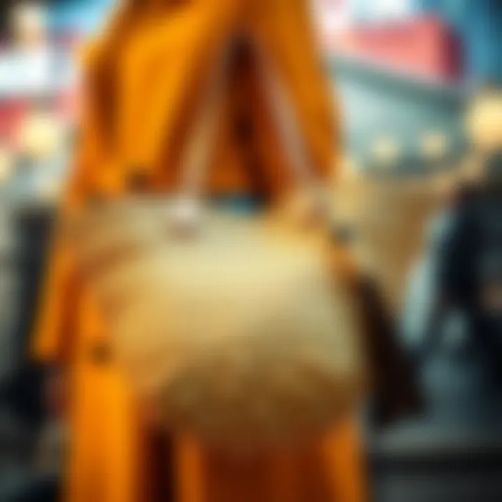 Straw Bag in Fashion Context Stylish straw bag displayed against a trendy background, emphasizing fashion integration