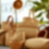 Diverse Designs of Straw Bags A collection of diverse straw bags showcasing various textures and designs