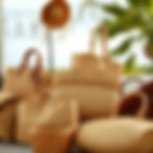 Diverse Designs of Straw Bags A collection of diverse straw bags showcasing various textures and designs