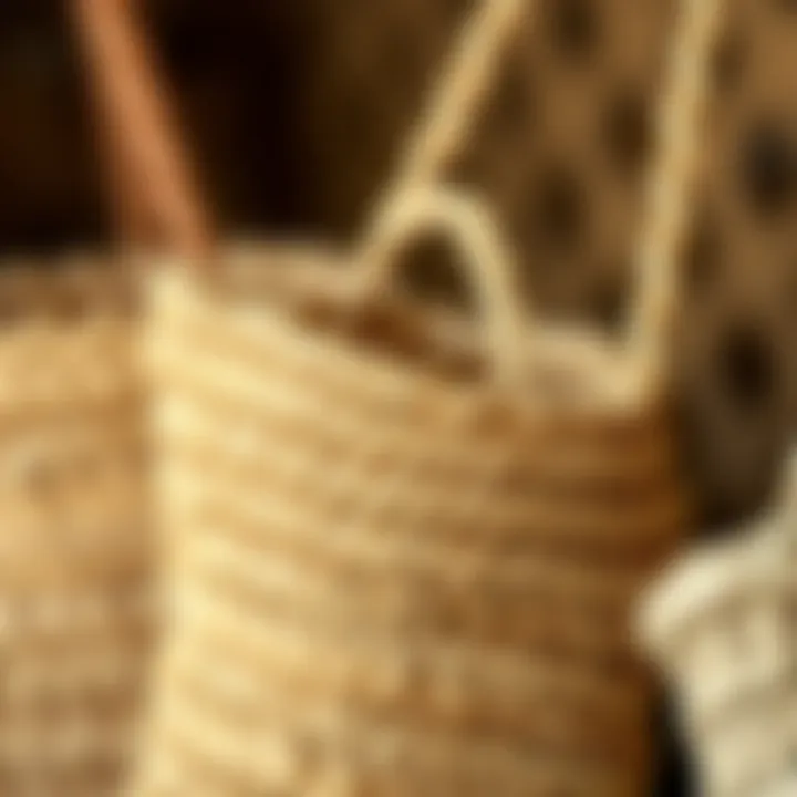 Natural Materials in Straw Bags Close-up of natural materials used in straw bags, highlighting sustainability