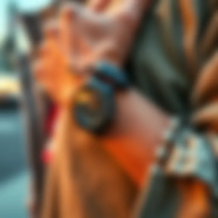 Stylish tactical bracelet as part of a modern outfit