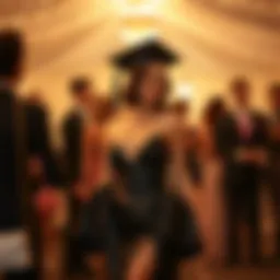 Elegant form-fitting graduation dress in a celebratory setting