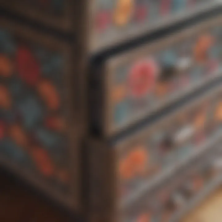 Close-up of intricate floral patterns on drawer liner