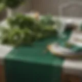 Elegantly set table adorned with a green sequin table runner