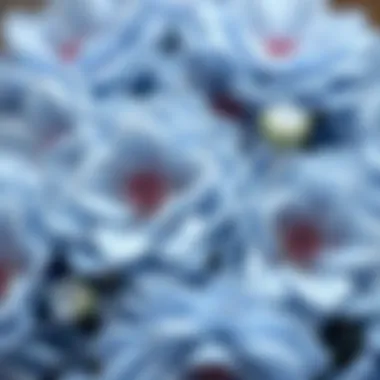 Lifelike Details of Ice Blue Flowers Close-up of intricate details on ice blue synthetic blooms showcasing their lifelike appearance.