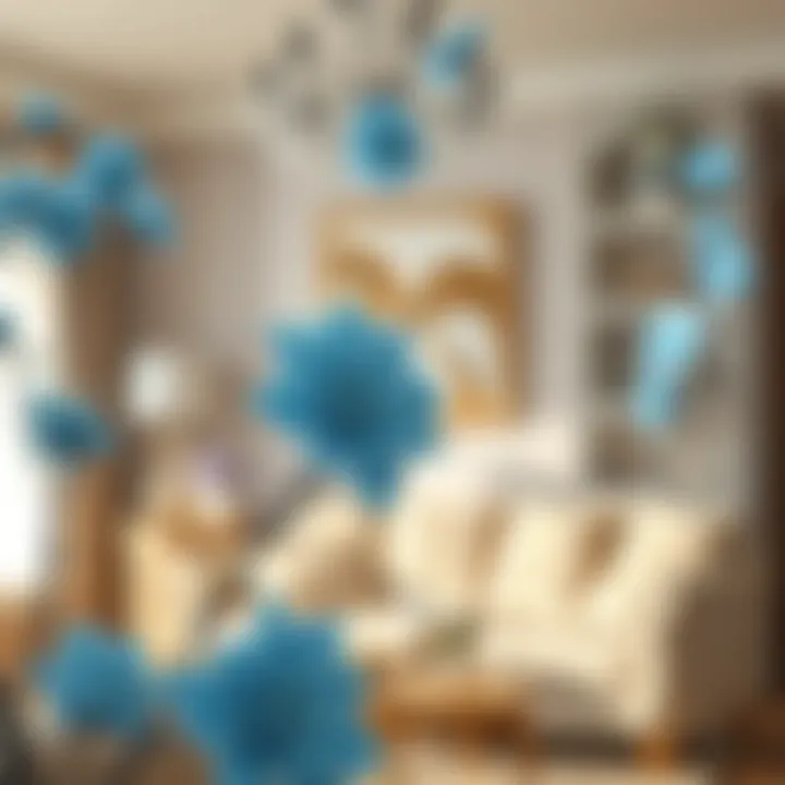 Interior Decor with Ice Blue Floral Touches Beautifully decorated interior setting featuring ice blue artificial flowers enhancing the decor.
