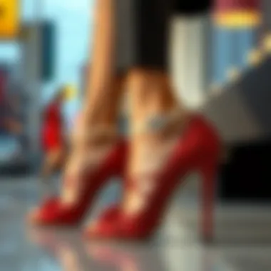 Fashion-forward styling ideas featuring red diamond heels in various outfits