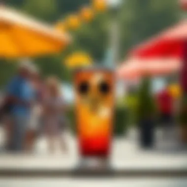 Refreshing Drink in the Tumbler The Mickey Mouse stainless steel tumbler filled with a refreshing drink outdoors