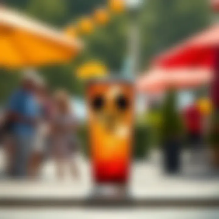 Refreshing Drink in the Tumbler The Mickey Mouse stainless steel tumbler filled with a refreshing drink outdoors