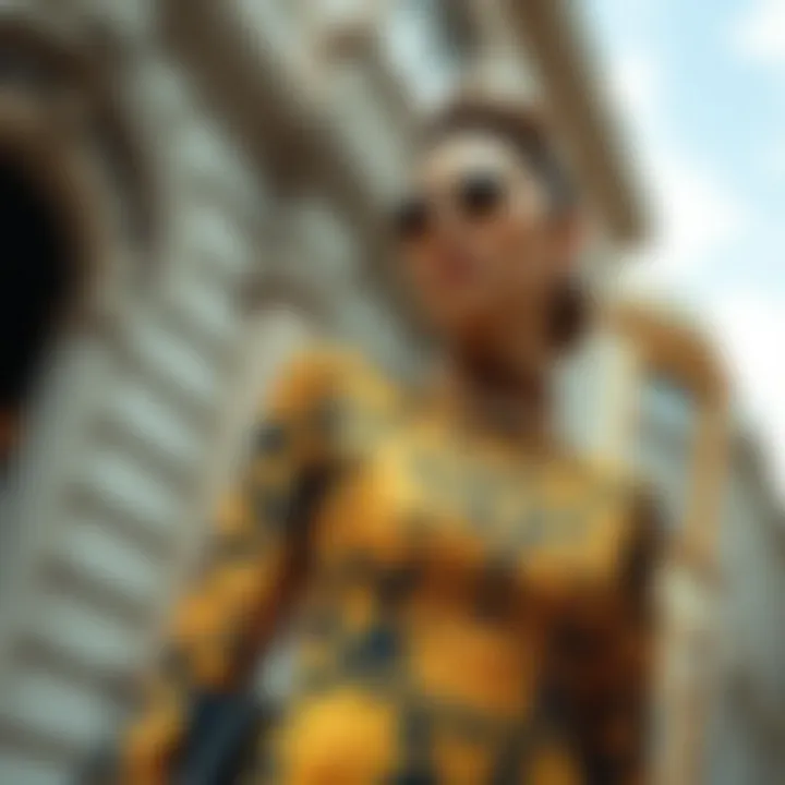 Fashionable Styling of Baroque Print Dress Stylish ensemble featuring the baroque print dress styled with accessories