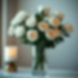 Elegant arrangement of white faux roses in a modern vase