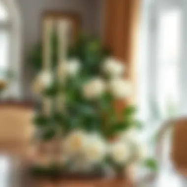 Stylish interior decor featuring white faux roses on a dining table