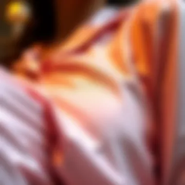 Luxurious Fabric Details of Pajamas Close-up of luxurious fabric used in tight fitting pajamas