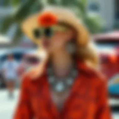 Chic Summer Fashion with Ornaments Stylish summer outfit adorned with unique ornaments that balance fashion and functionality.