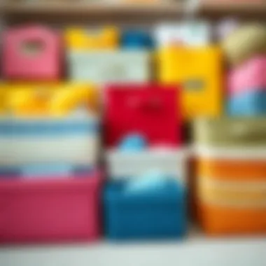 Variety of colorful crochet storage boxes arranged neatly