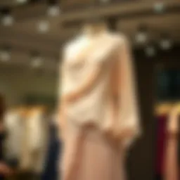 An elegant asymmetrical chiffon dress hanging on a stylish mannequin