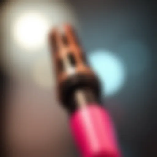 Close-up view of silicone curling iron showcasing its unique barrel design