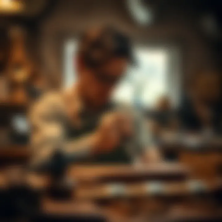 Artisan at work, skillfully crafting the Doona leather handle