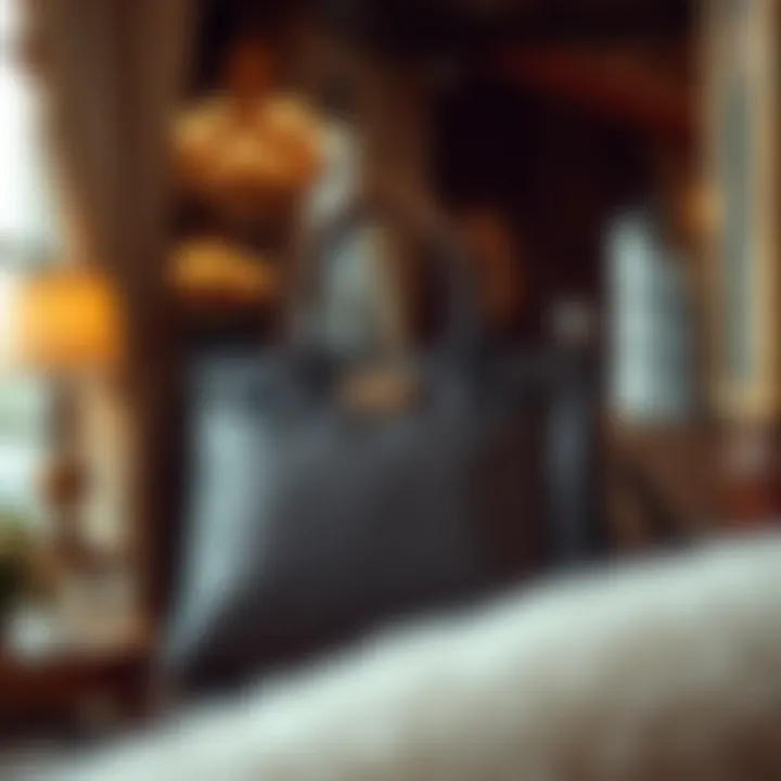 An elegant handbag featuring the Doona leather handle in a luxurious setting