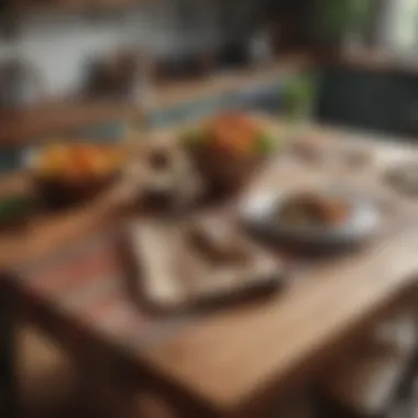 A rustic wood tablecloth displayed in a modern kitchen, blending traditional and contemporary styles.