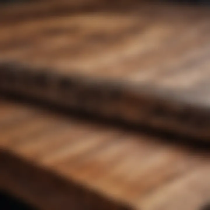 Close-up of the texture and grain of a rustic wood tablecloth, emphasizing its natural beauty.