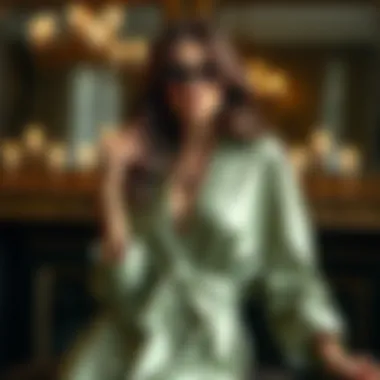 Stylish sage green satin robe paired with luxurious accessories