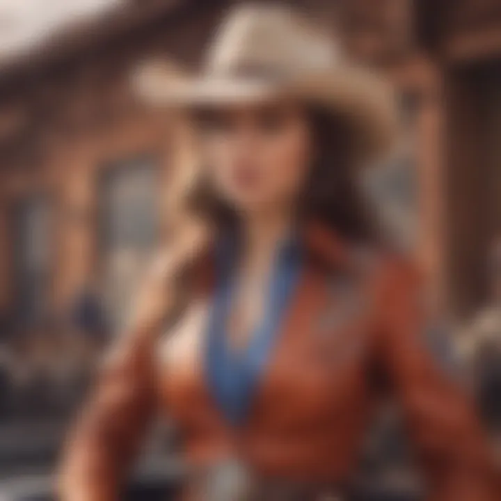 A vibrant scene depicting the fusion of rugged lifestyle and sophisticated elegance in glam cowgirl culture.