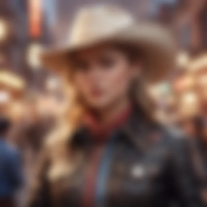 An eco-friendly fashion showcase highlighting sustainable materials used in glam cowgirl attire.